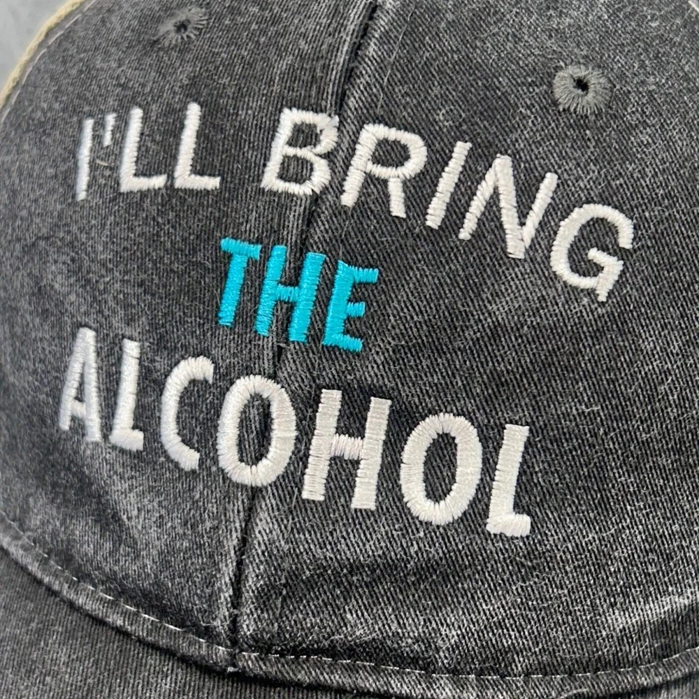 I'll Bring The Alcohol Mens Black Adams Trucker Hat Distressed Snapback OSFM